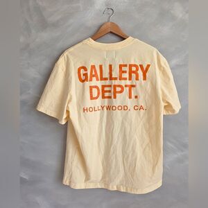 Gallery Dept. Vtg Souvenir Logo Ecru Orange Print Cotton Jersey T-Shirt FLAW M